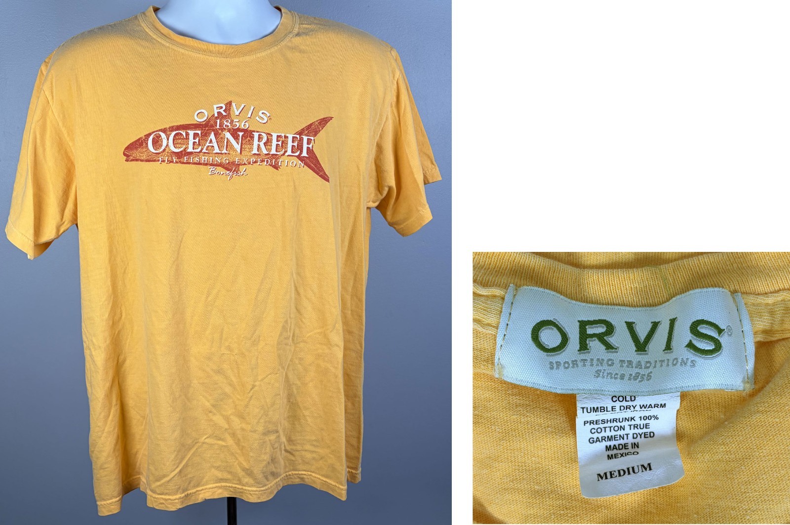 Orvis Ocean Reef Fly Fishing Logo T Shirt Mens Medium Orange
