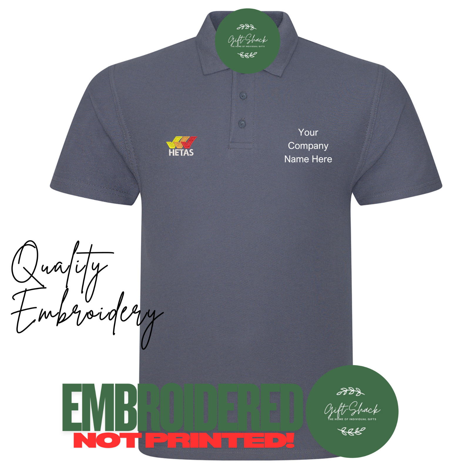 Hetas Embroidered Polo Shirt with Own Company Name | Quality Customised Workwear