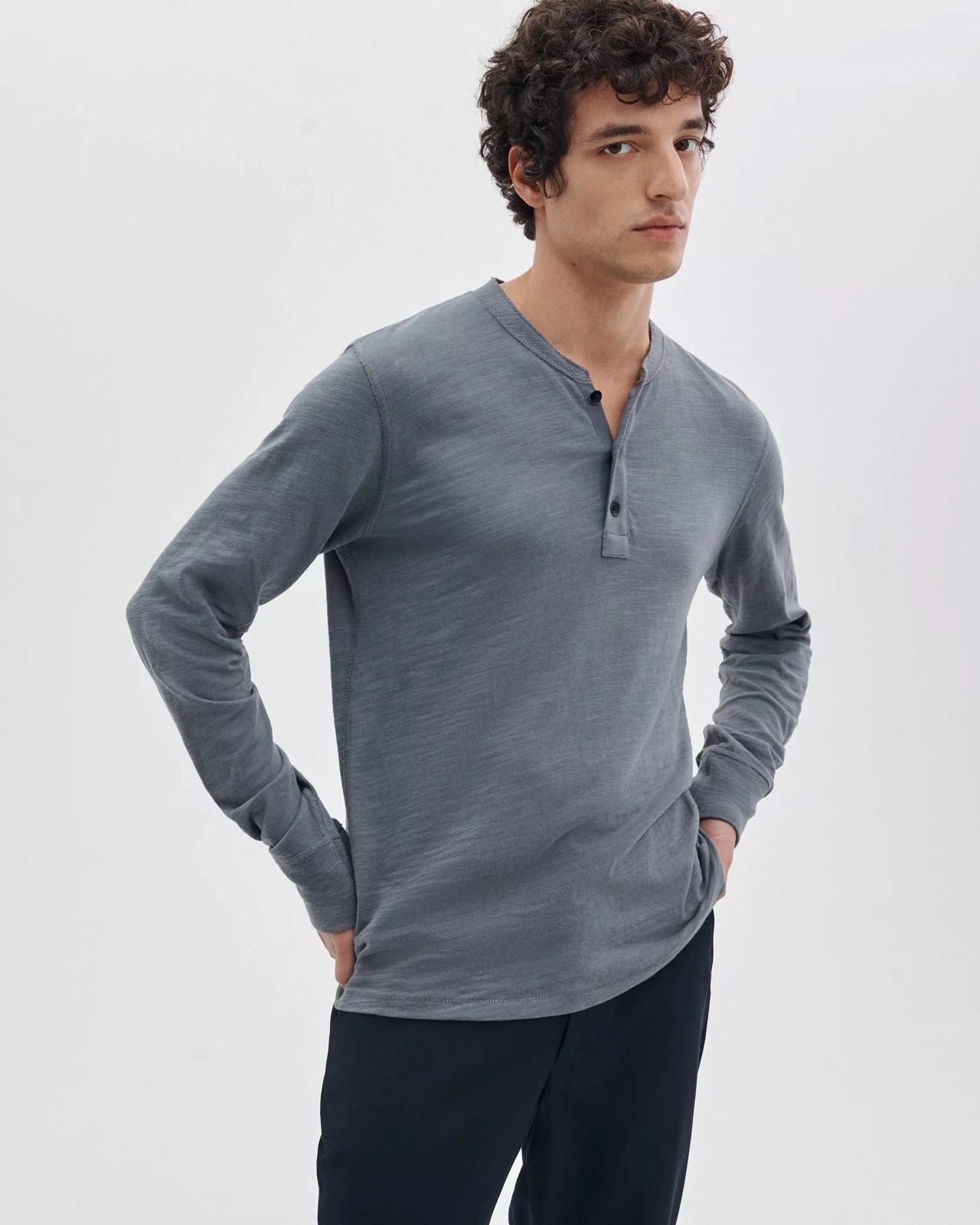 RAG & BONE Men’s Long Sleeve Classic Flame Henley T-Shirt, Grey, Size M