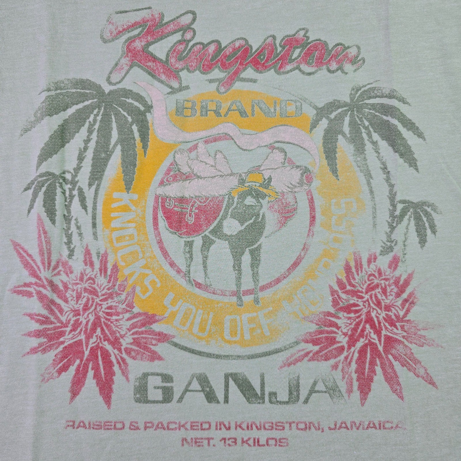 Lucky Brand Ganja Shirt Mens Large Green Smoke Jamaica Weed Casual Faded 420 NWT