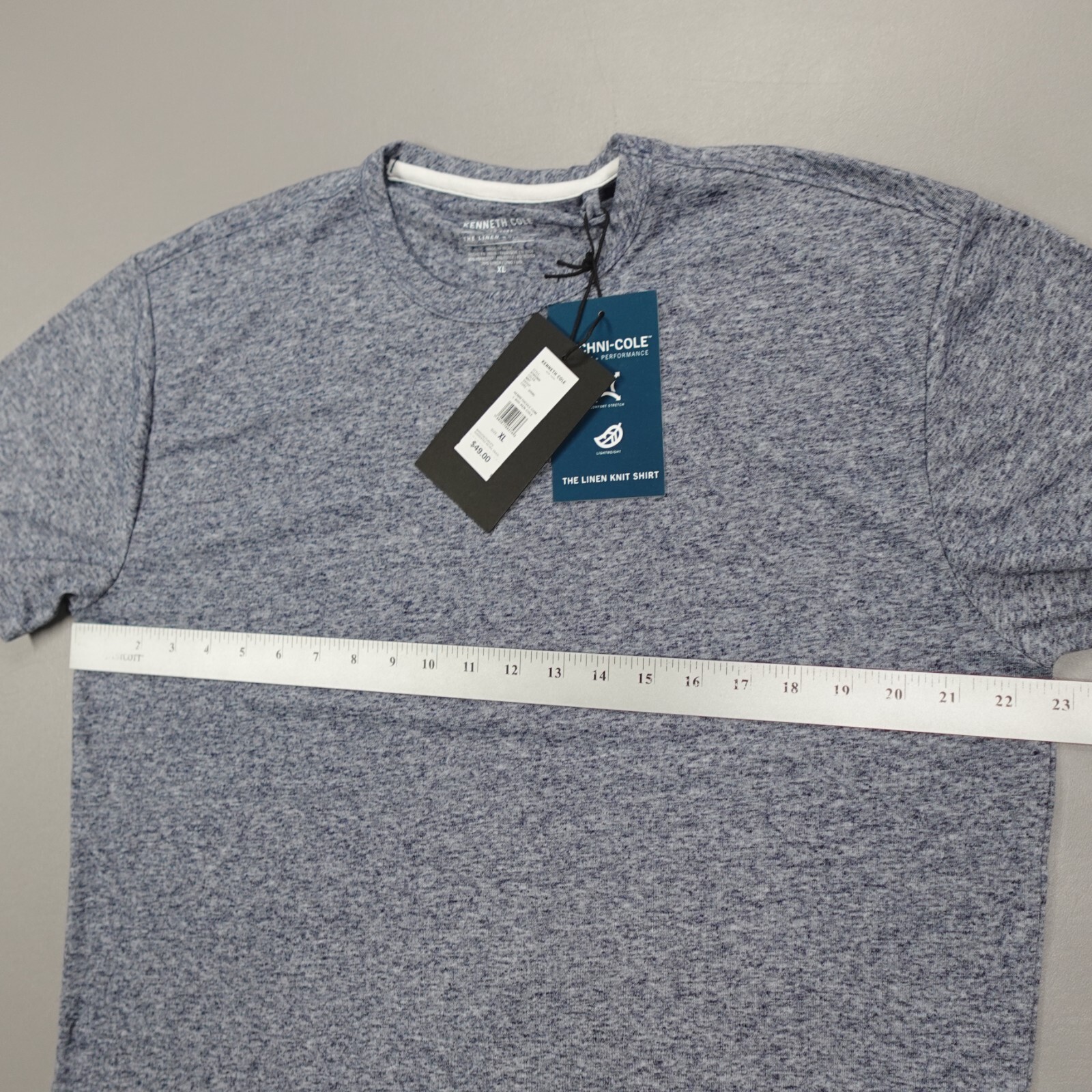 Kenneth Cole The Linen Knit Crew Neck Shirt S/S Lightweight Stretch Navy