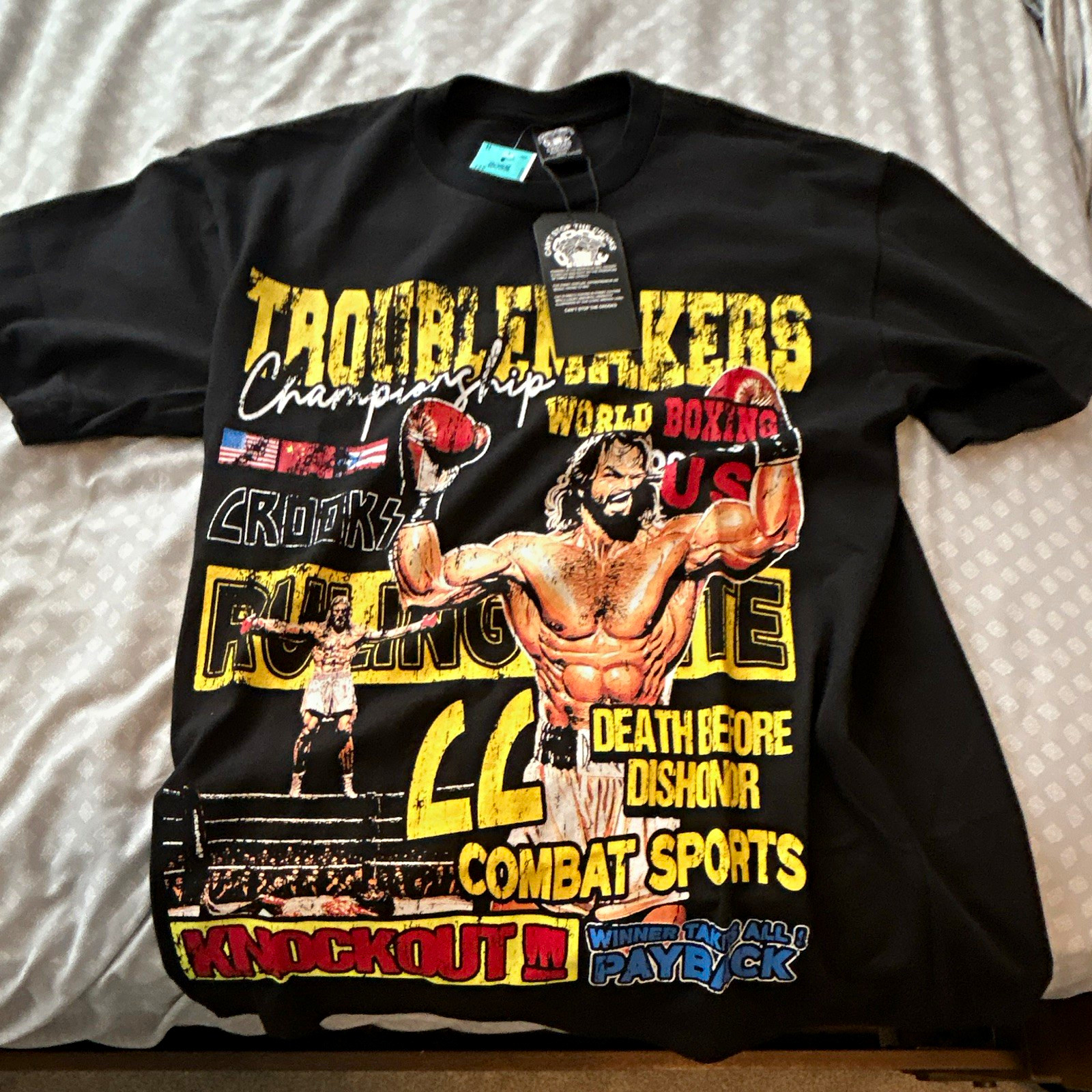 Crooks & Castles Men’s Black Troublemakers Boxing Graphic Tee Cotton Crew XL
