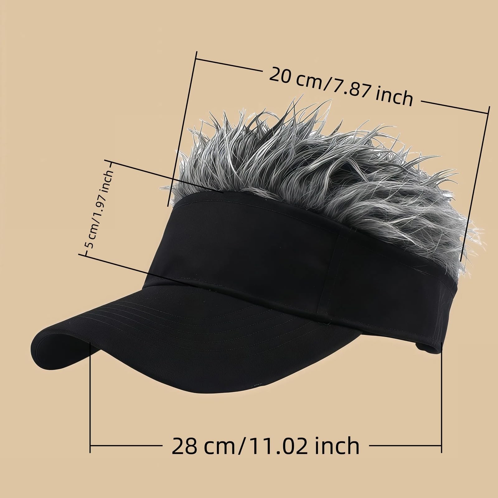 Men’s Visor Hat with Fake Hairs, Visor Hat with Hair for Men, Funny Spiked Su…