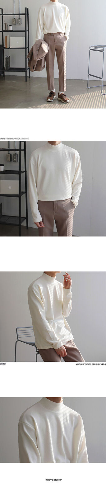 Mens Bottoming Long Sleeved Tee Thin T-Shirt Half Turtleneck Loose Crewneck Top