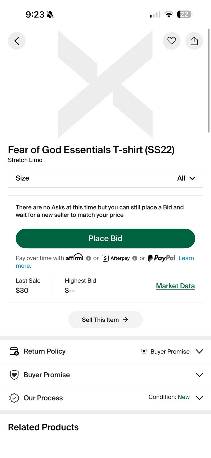 Fear of God Essentials Men’s Stretch Limo Tee Black Size Medium