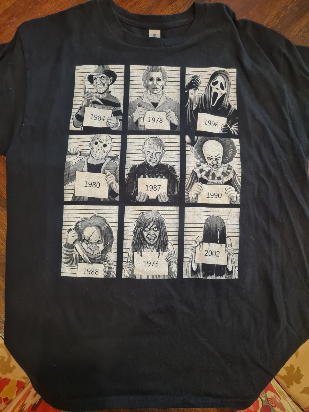 HORROR MOVIE CLASSIC YEAR BLACK TEE SHIRTS ICONS MICHAEL JASON PENNYWISE
