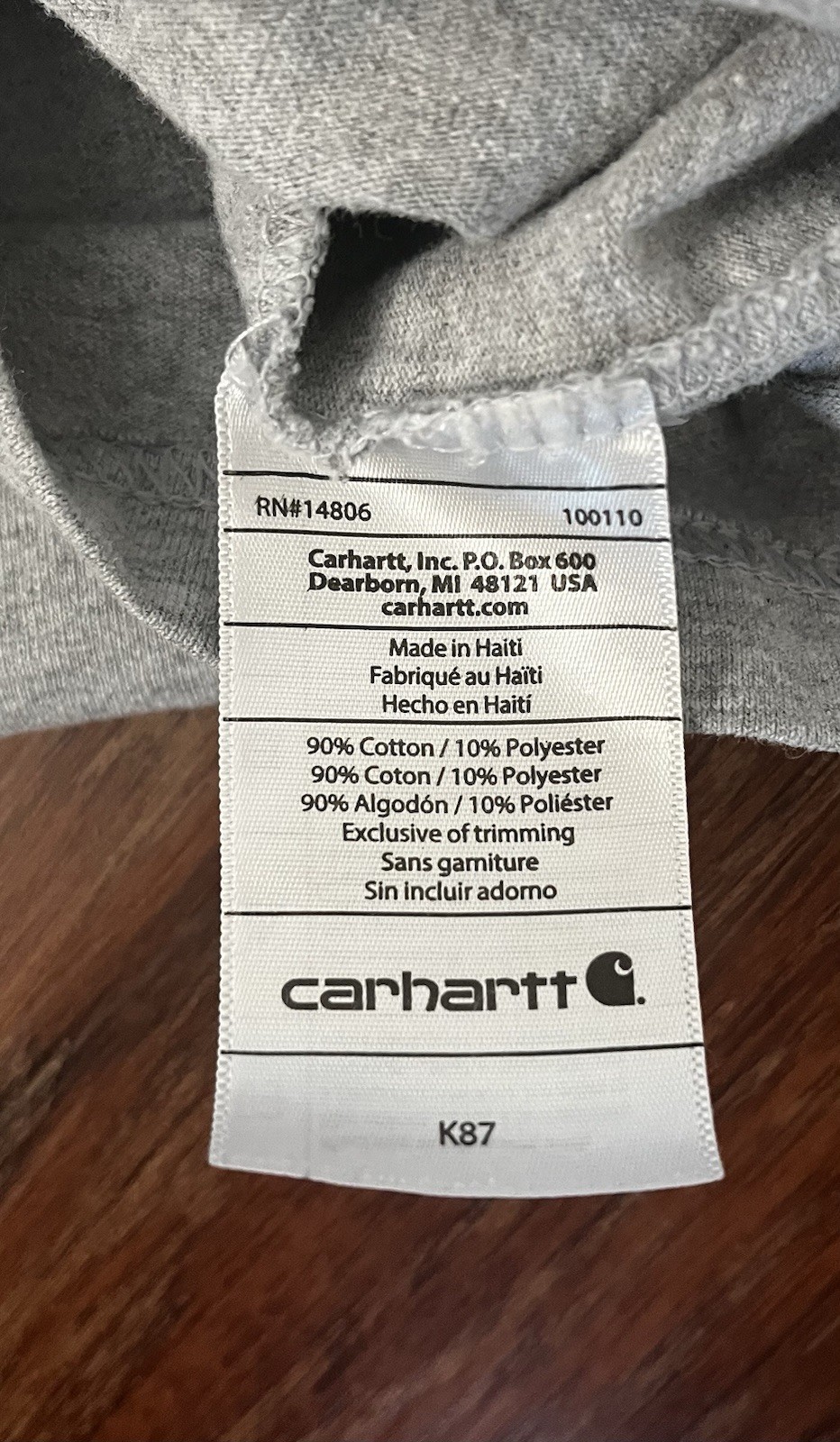 Carhartt K87 Original Fit Pocket Tee Gray Men’s L Crew Neck Short Sleeve