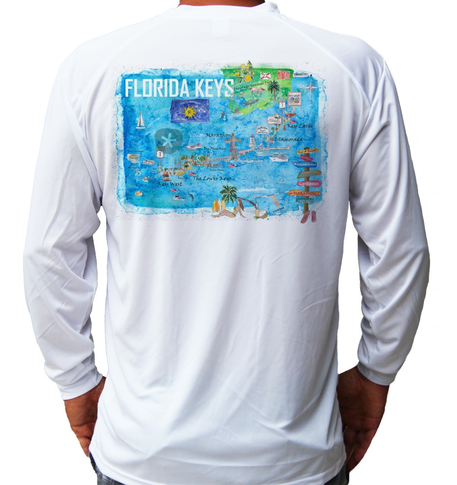 Florida Keys Key West Conch Boat Beach Long Sleeve UPF 50 T-Shirt UV Protection