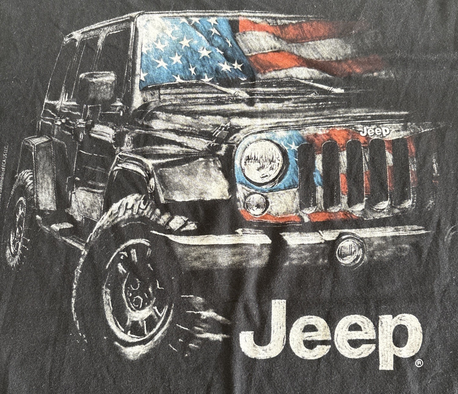 Jedco Jeep American Flag Black Tshirt Size Large 100% Cotton Short Sleeve USA