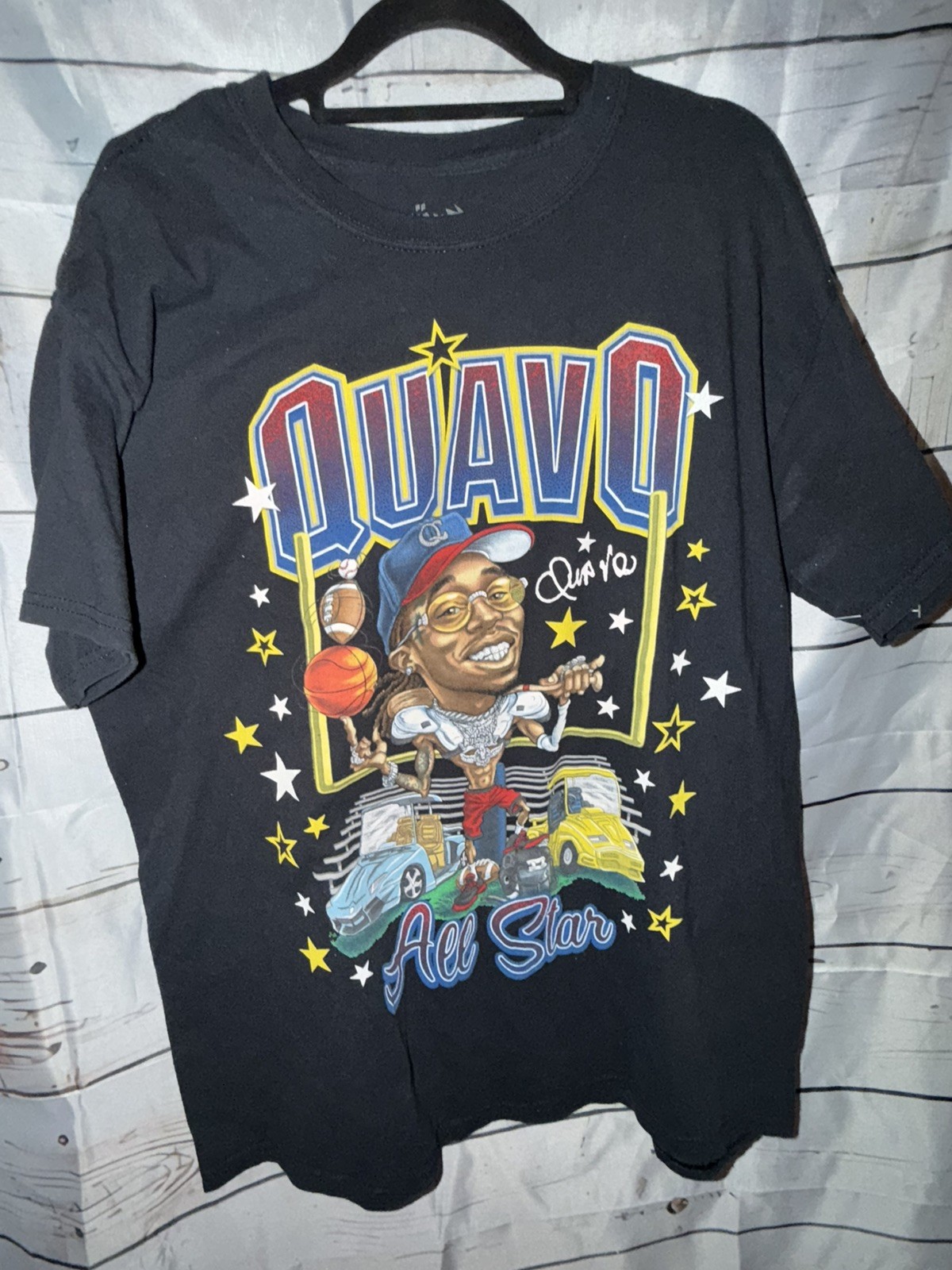 Quavo Men’s Medium Shirt Black All Star Short sleeve crew neck Stars Graphic