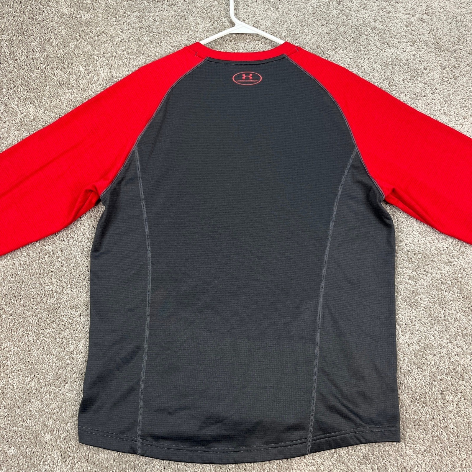 Under Armour Mens M Baseball 1/4 Pullover Shirt Red Gray Long Sleeve ColdGear