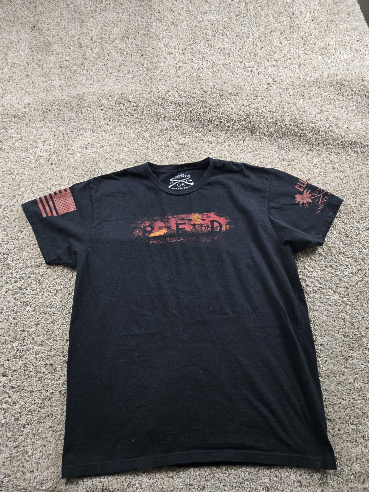 Grunt Style RED T Shirt Mens XL Black Graphic Short Sleeve Memorial