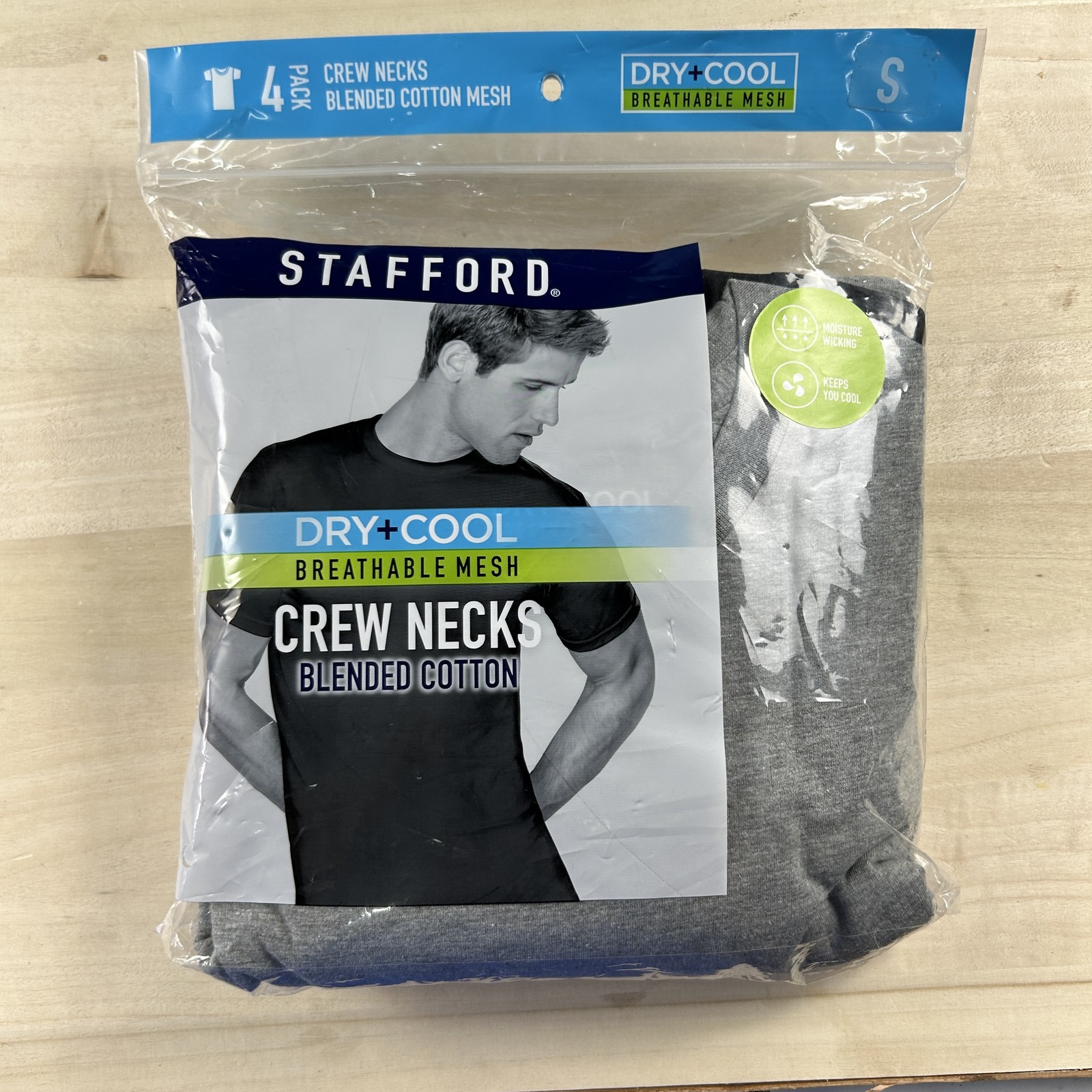 Stafford Men’s Dry+Cool Breathable Mesh Crew Neck T-Shirts 4-Pack Black Gray