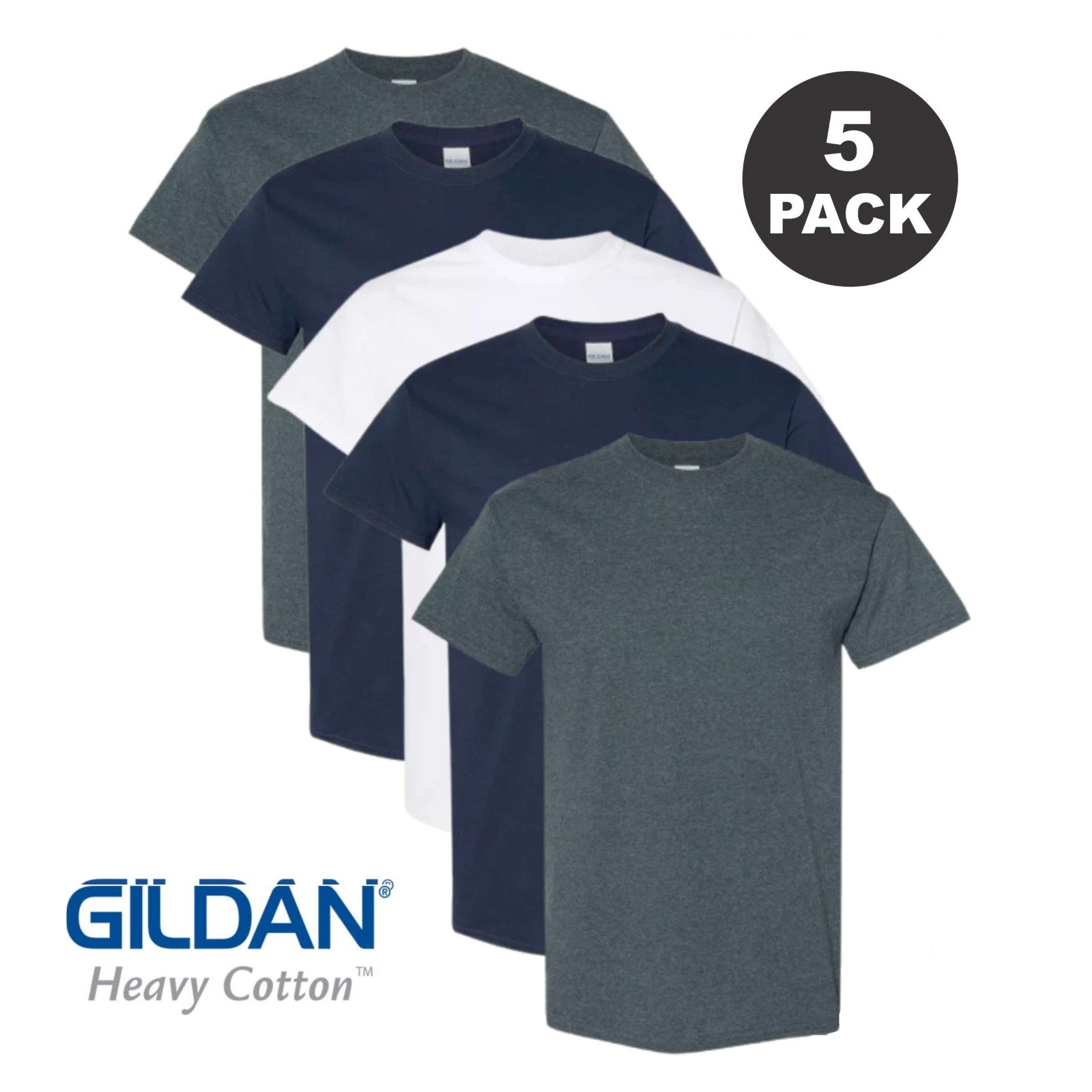 Gildan (5-pack) Bulk Solid Heavy Cotton Short Sleeve Blank Tee T-Shirt S-5XL New