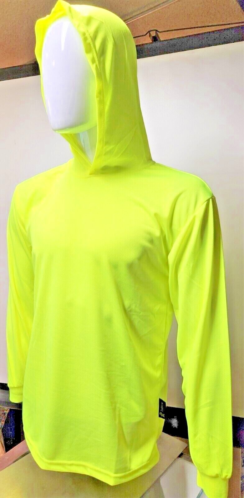Hi Vis Long Sleeve Safety Shirt With Hoodie, Quick Dry Polyester Birdeye mesh