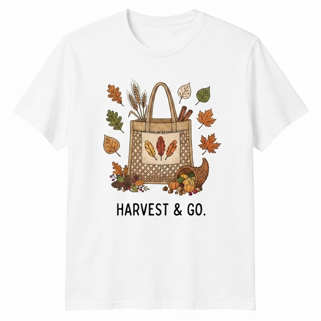 Harvest & Go Autumn Thanksgiving Market Tote Bag Fall Leaves Cornucopia T-shirt