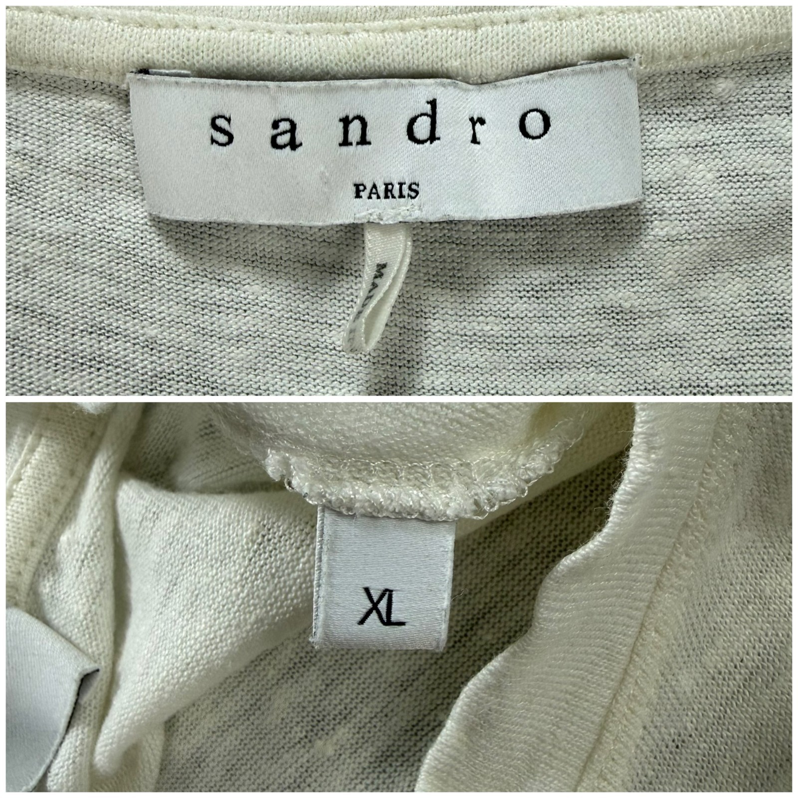 Sandro Paris T Shirt Mens Extra Large XL White 100% Linen Crewneck Tee Casual