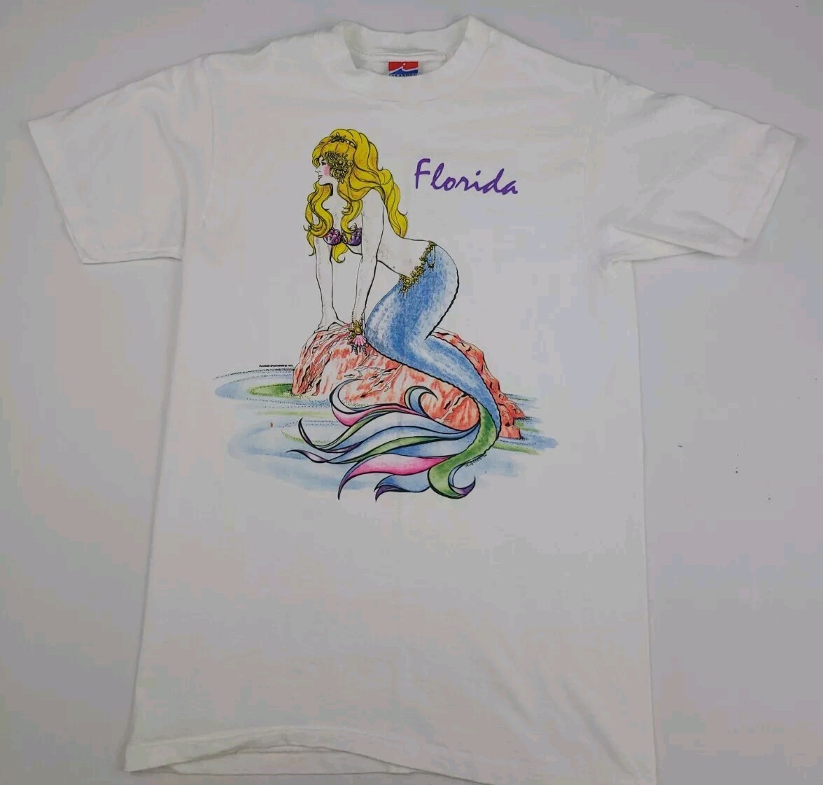 Vintage 1992 Florida Mermaid Art Work Print T Shirt Vtg USA Made Islander 90s