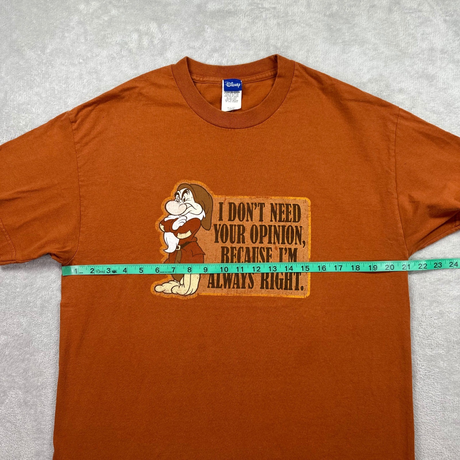 Disney Grumpy T-Shirt Mens Large Orange Graphic Tee I’m Always Right Snow White