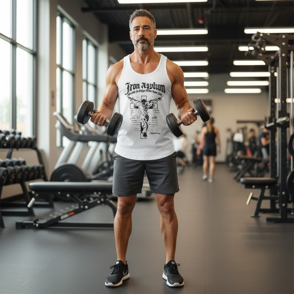 Sleeveless bodybuilding shirt Iron Asylum “My God Is Bigger Than Your God!”