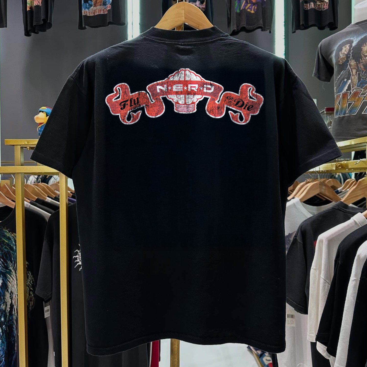 2004 N E R D Fly Or Die Aged T-Shirt Black L