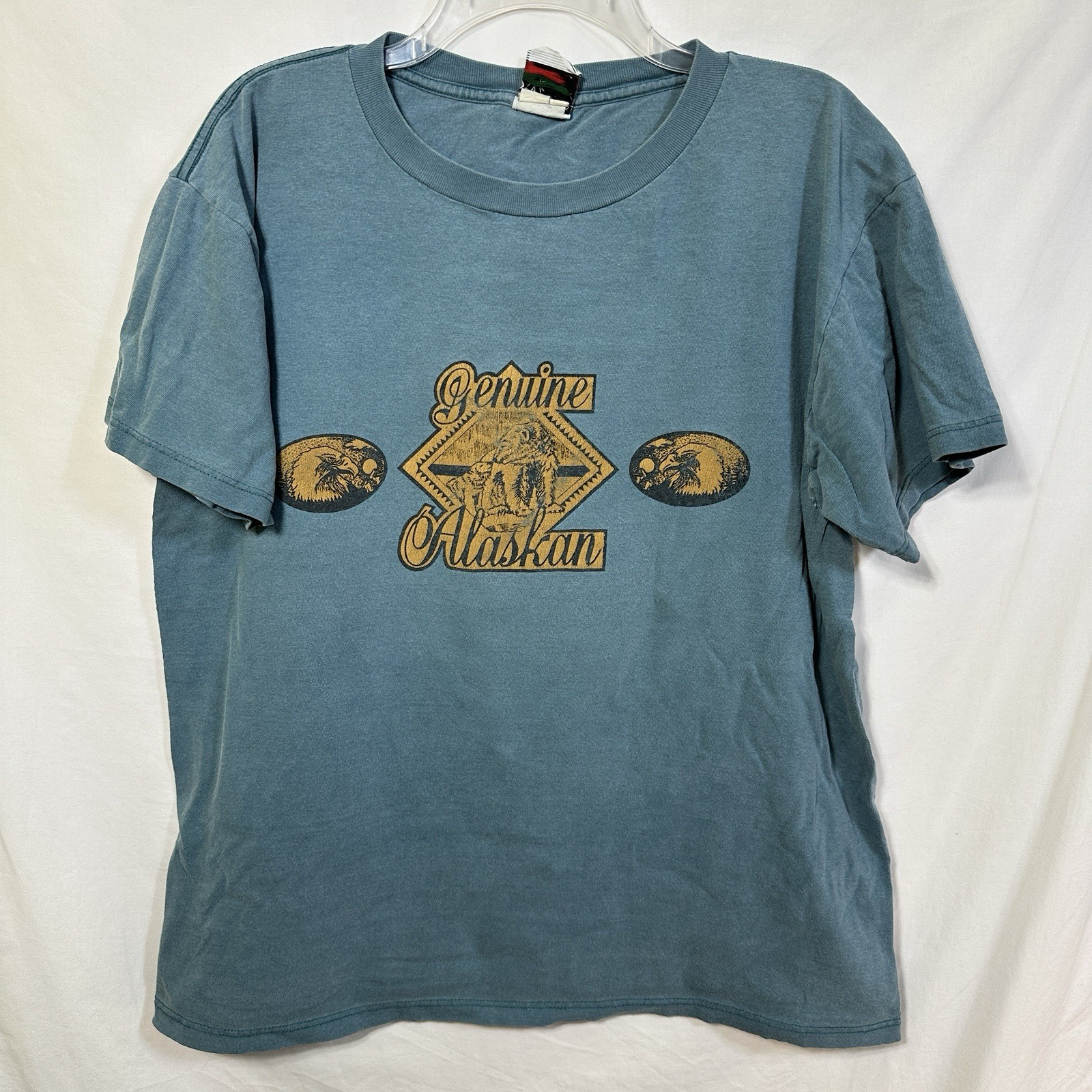 Vintage Genuine Alaskan Large Graphic Print T-Shirt Alaska Bear Eagle Resident L