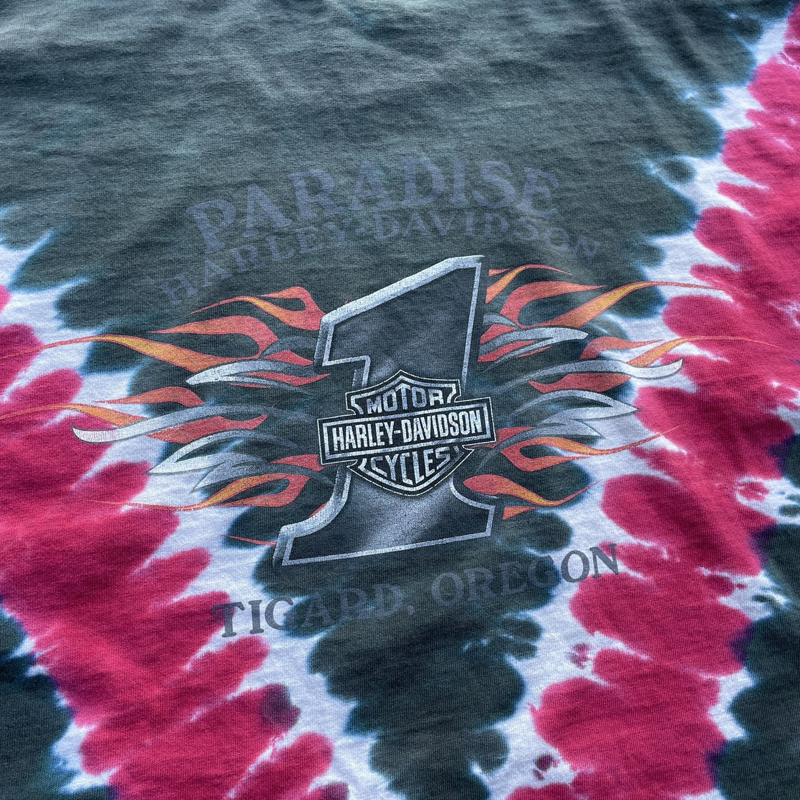 Vintage Harley Davidson Tie Dyed “PARADISE” Tigard, Oregon T-Shirt Size X-Large