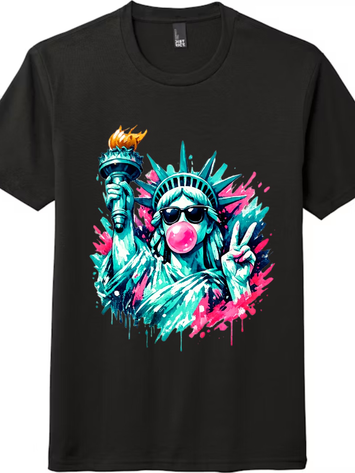 Cool Liberty Statue Sunglasses Bubble Gum Peace Sign Graffiti Unisex Cotton Tee