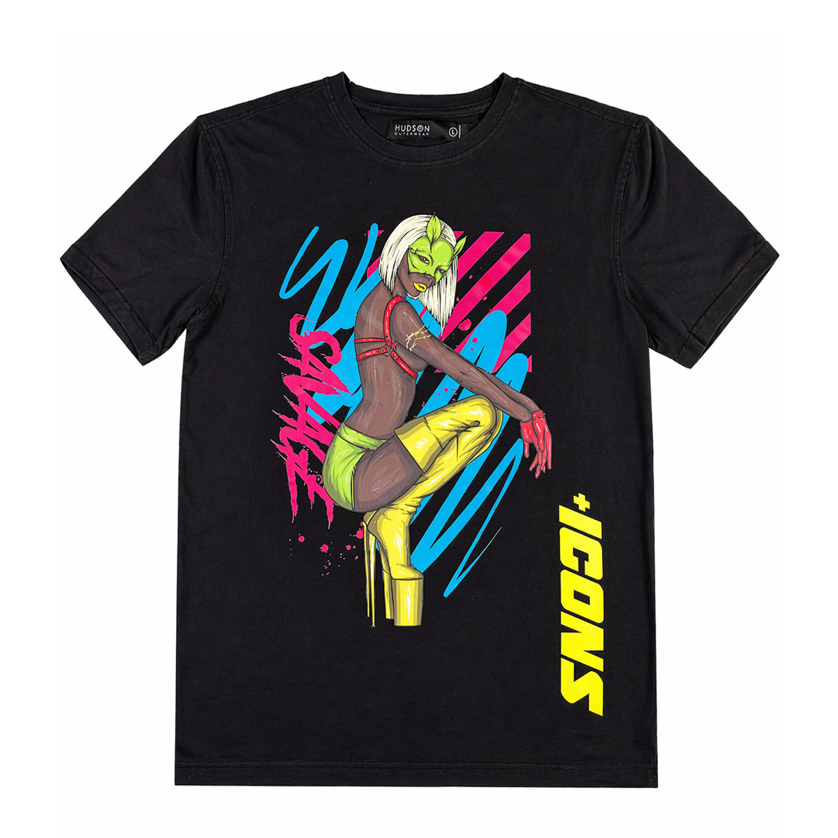 Hudson Outerwear Graphic T-Shirt Icons Black Short Sleeve Mens S