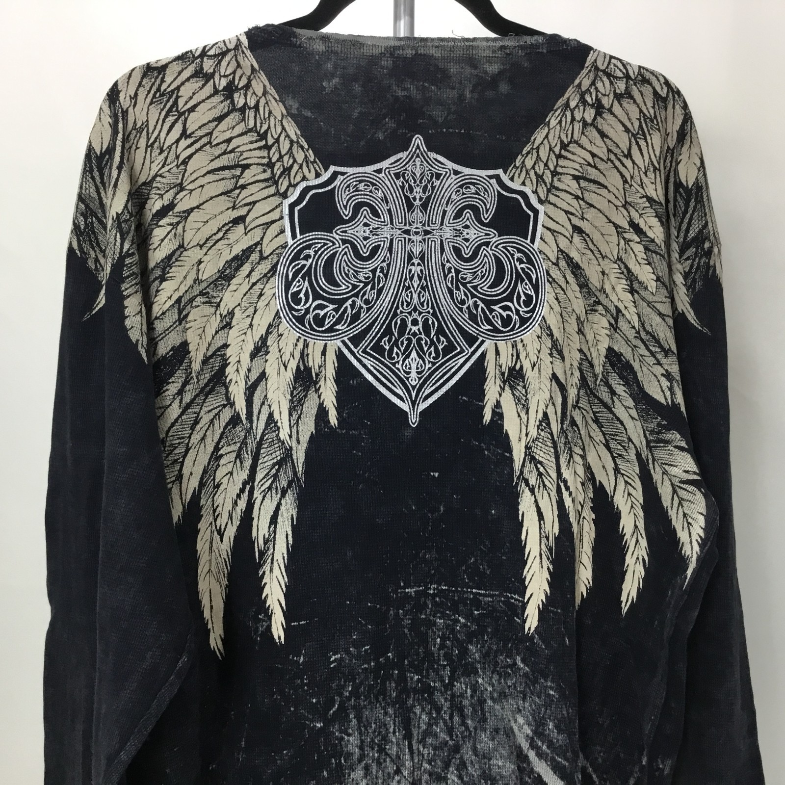 Xzavier Buckle All Over Print Studded Feather Wing Graphic T-shirt Men XL Black