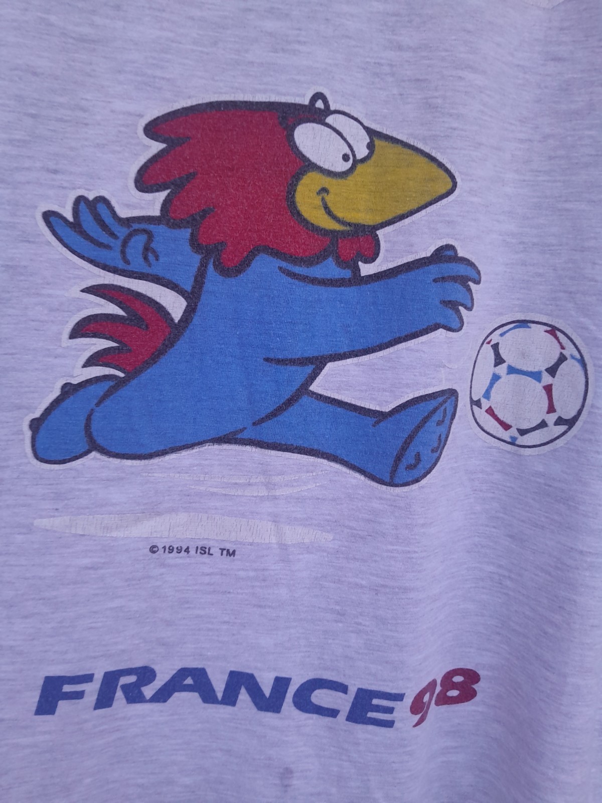 Vintage France 98 World Cup T Shirt Footix Mascot Coupe Du Monde Tee Gray AS IS