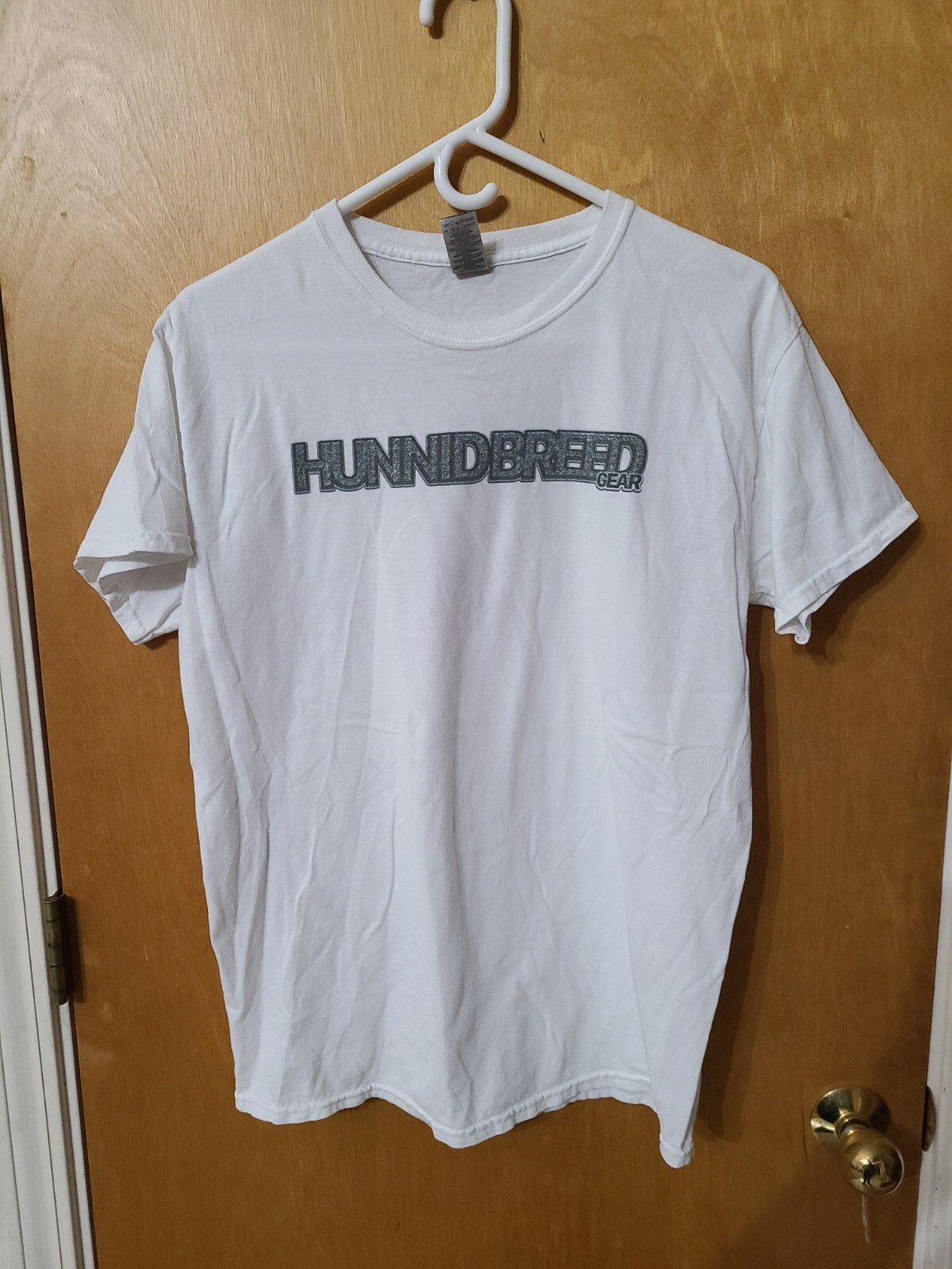 HunnidBreed Gear White Tee Shirt On Gildan Heavy 100% Cotton Label, Medium