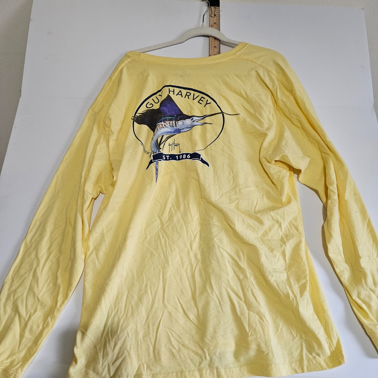 VTG Guy Harvey Original Fish Shirt XL Yellow Single Pocket USA Graphic Print