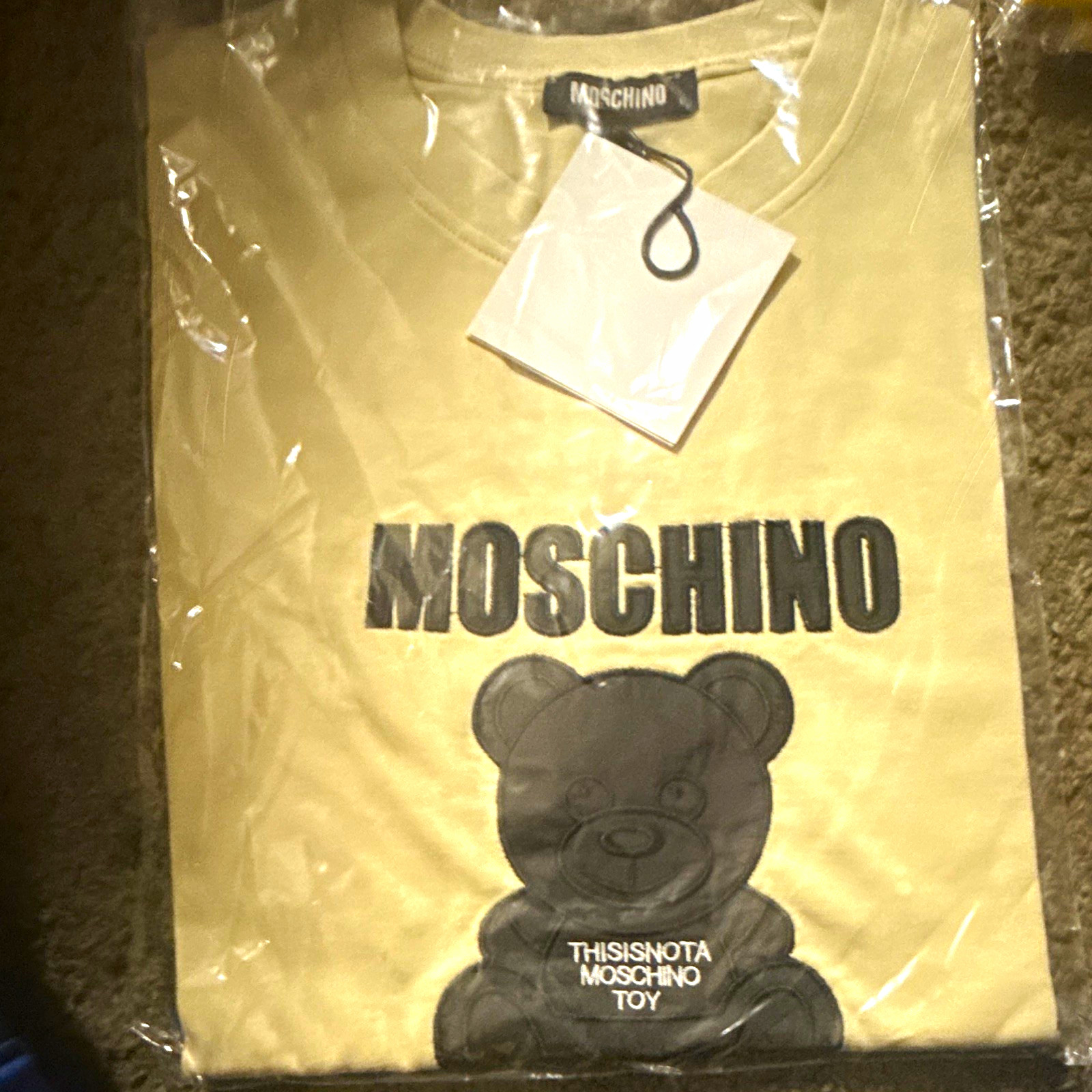 Moschino Men’s Beige Cotton Jersey Crew Neck Teddy Bear Logo Tee, Size L