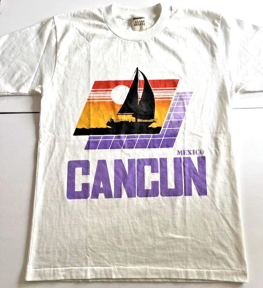 Cancun T Shirt Single Stitch Sunset Sailing Vintage 1980s Size 42