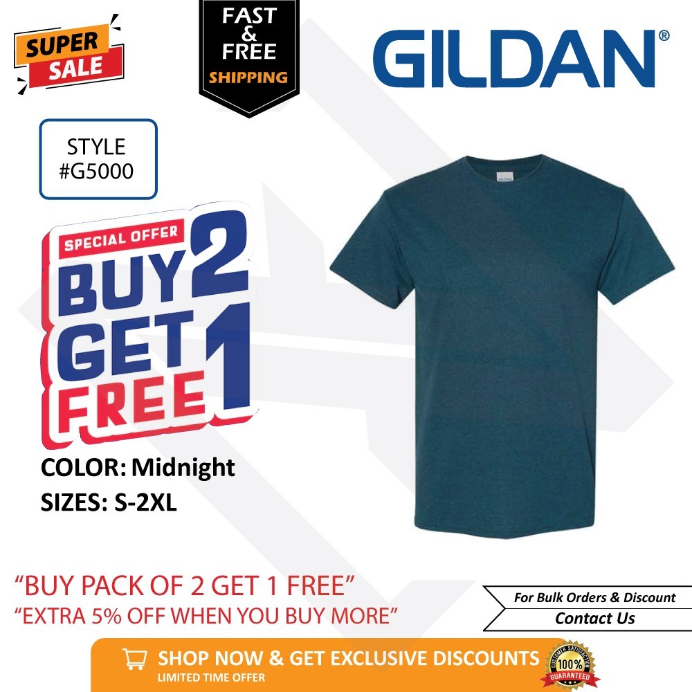 Gildan G500 Heavy Cotton Unisex T-Shirt Blank Tee S-2XL Buy 2 Get 1 FREE!