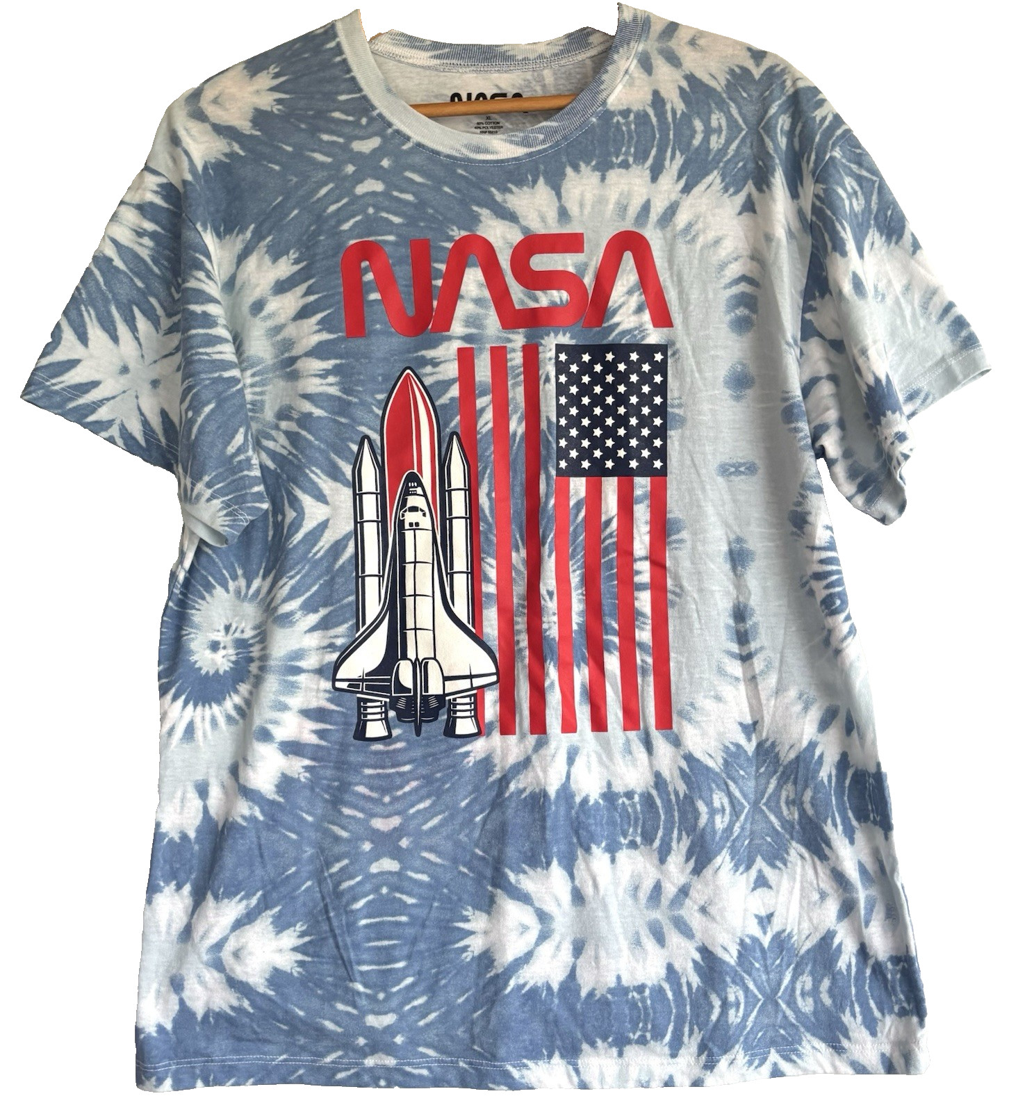 NASA Space Shuttle Blue Tie Dye T Shirt size XL USA American Flag