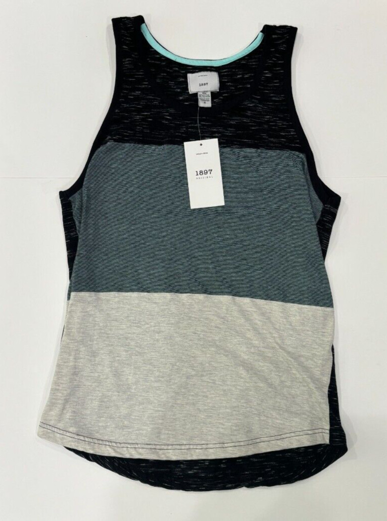 NEW 1897 Black/Teal/Gray Men’s Small Tank Top T-Shirt Gliks Bro Tank Sleeveless