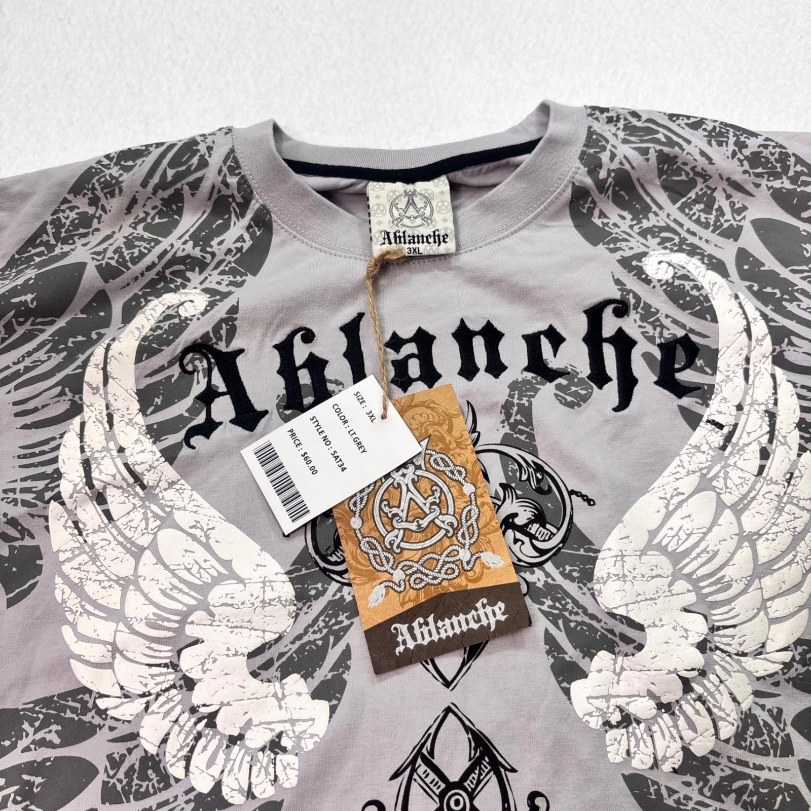 Aflanche Wing Graphic T-Shirt Mens 3XL Gray NWT Embroidered Y2K Streetwear