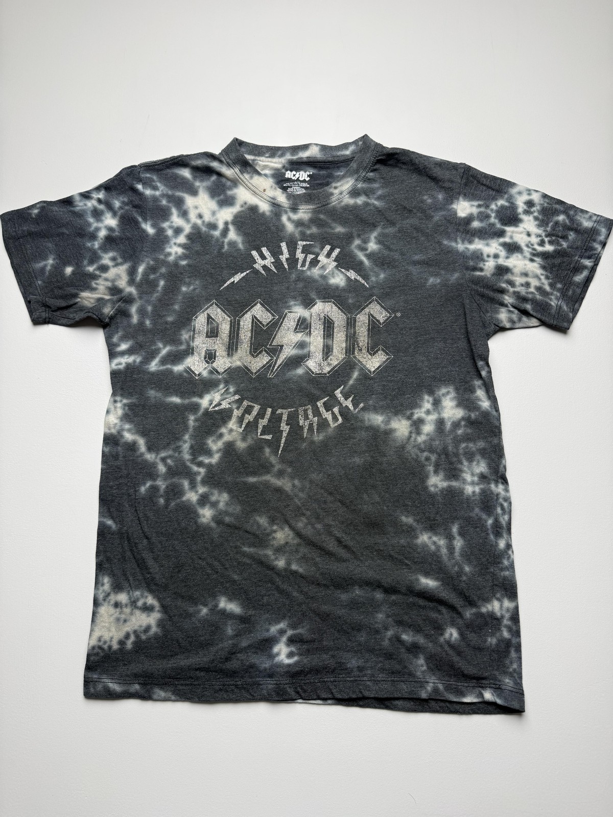 AC/DC Shirt Mens Medium Gray High Voltage Graphic Tee Tie-Dye Rock Band Music