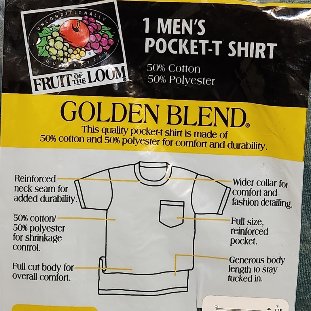 Vtg 1998 Fruit Of The Loom Pocket T Shirt SZ Large Lot of 2, Green Navy Blue