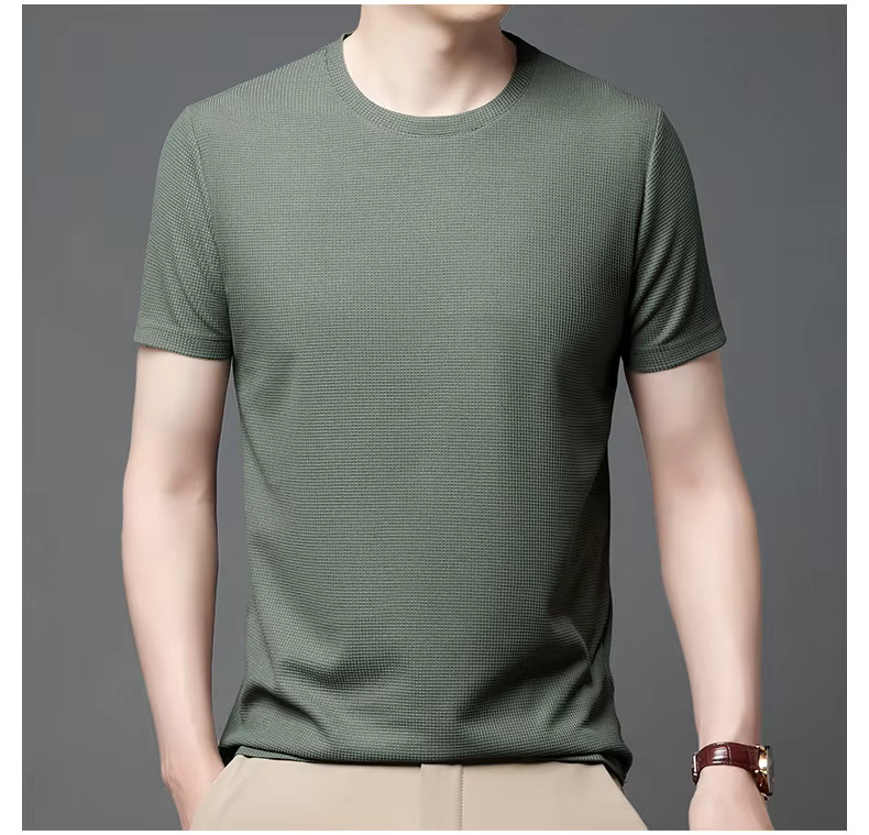 Men’s Waffle Knit T-Shirt Breathable Summer O-Neck Casual Short Sleeve Tee