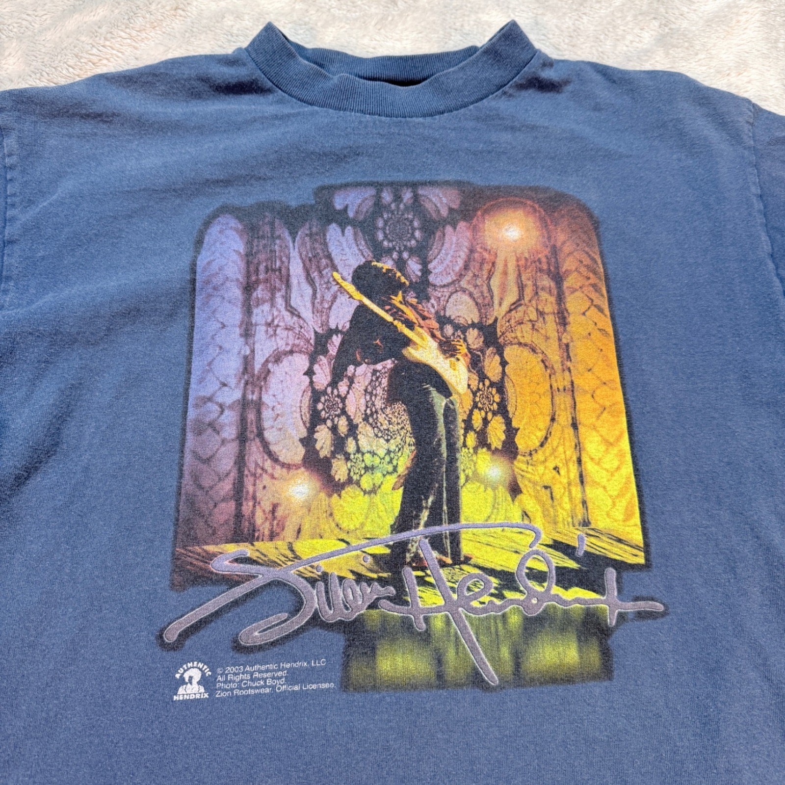 Jimi Hendrix Authentic 2003 Zion Rootswear T Shirt Blue Graphic Print Men’s M