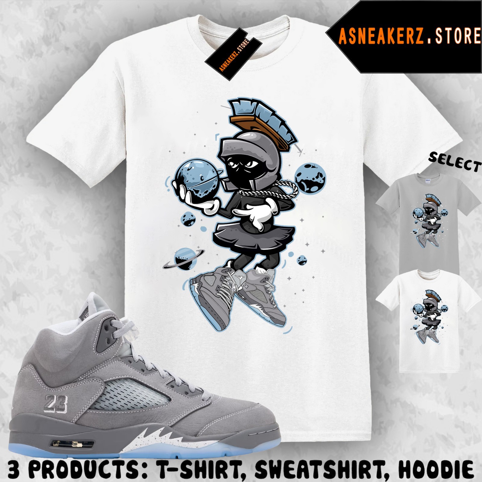 Tee Shirt Matching AJ 5 Wolf Grey 2026 Match Sneaker Sneakerhead Martian T-Shirt
