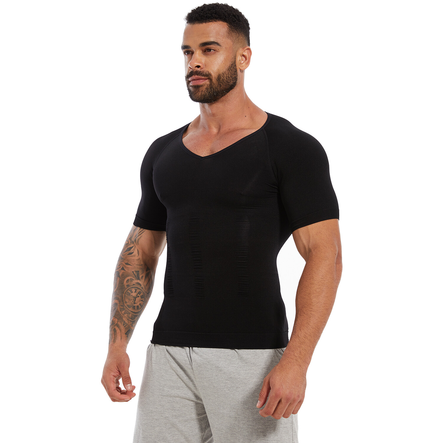 Men’s Gynecomastia Undershirt V-Neck Chest Compression Shirts Slim Body Shaper