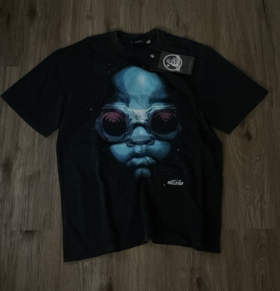HELLSTAR Men’s Black Double-Sided Graphic Logo Crew Neck Cotton T-Shirt M NWT