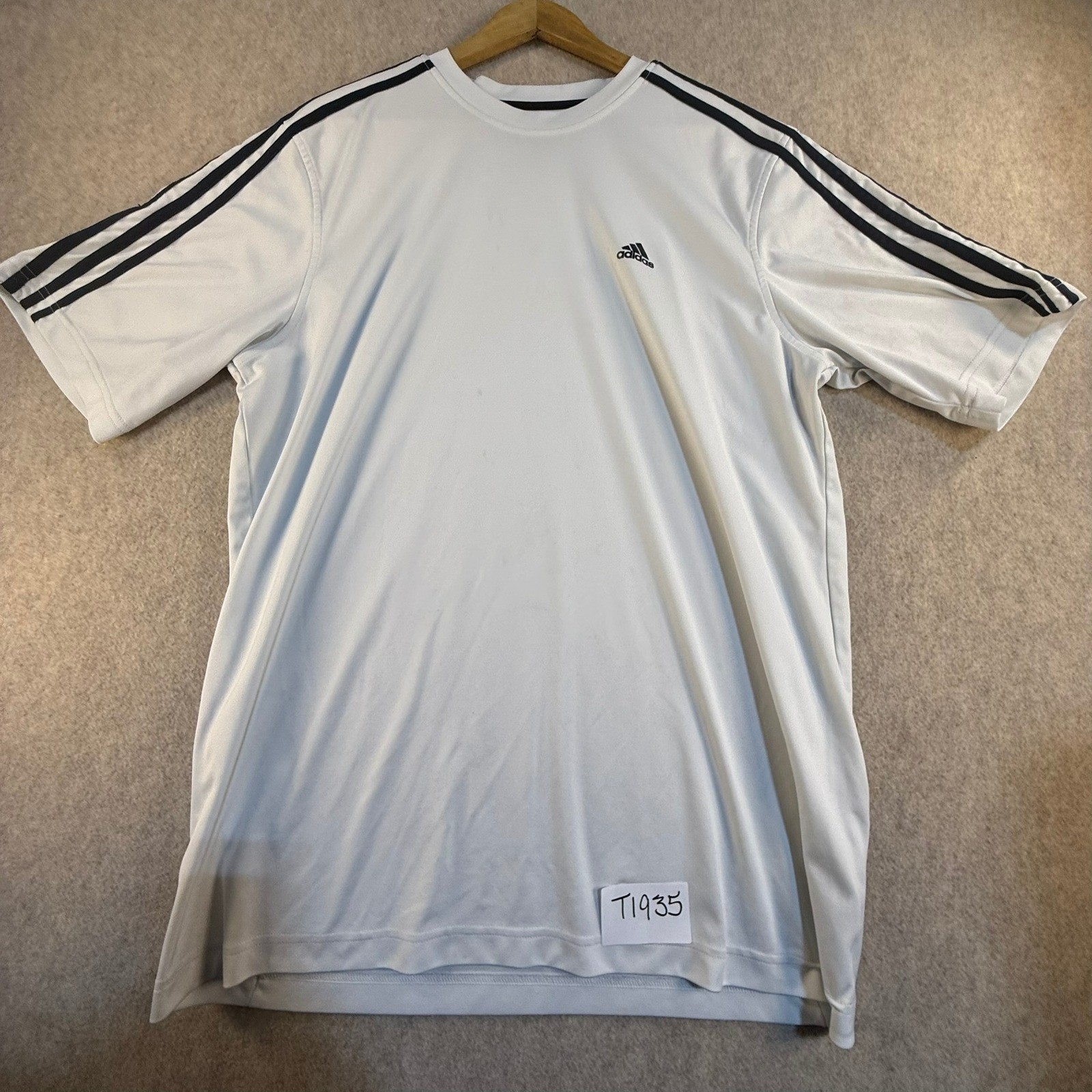 Adidas Climalite Mens White 3-Stripe Short Sleeve Training T-Shirt Large T1935