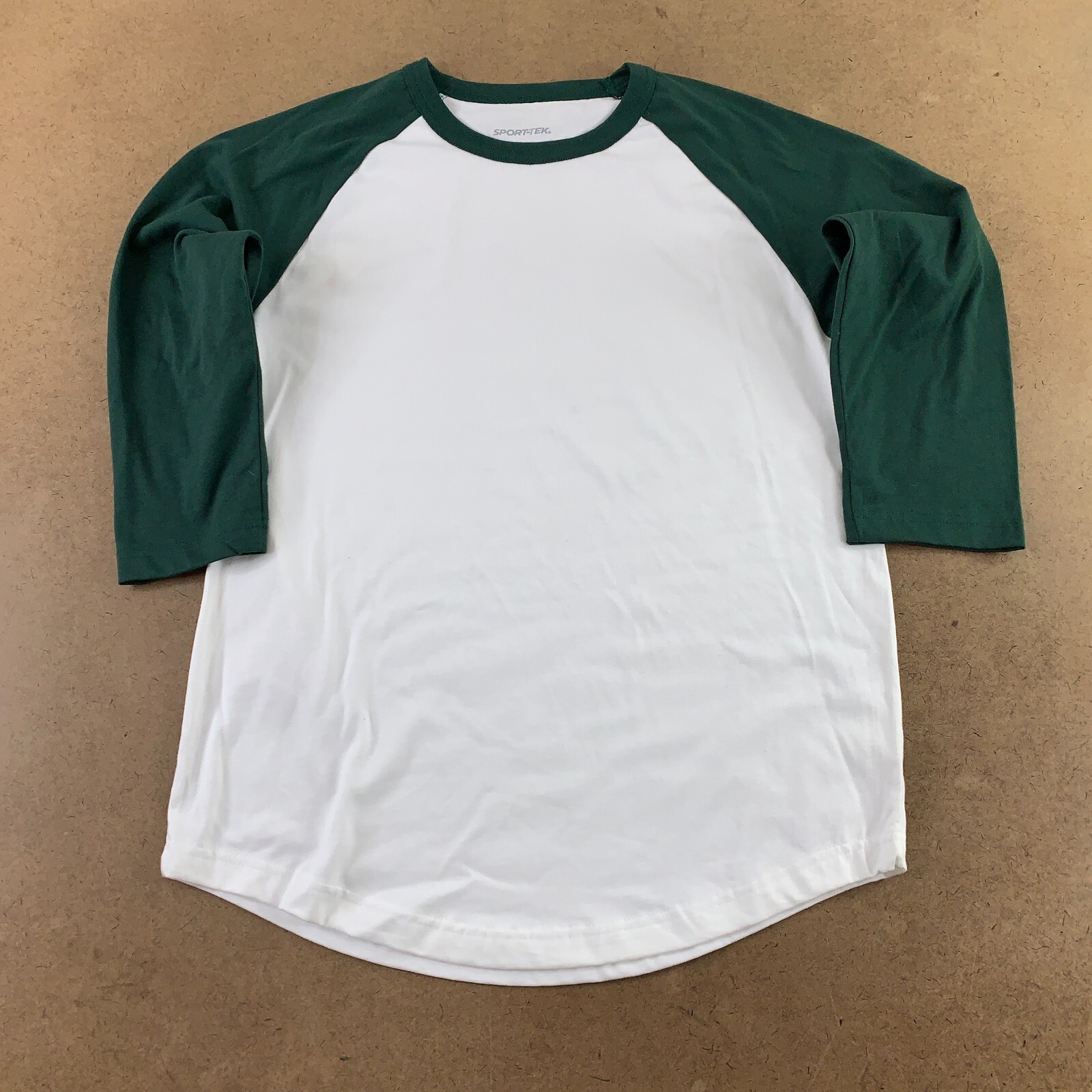 Sport-Tek Men’s Small White/Dark Green Colorblock Raglan Jersey Tee T200 New