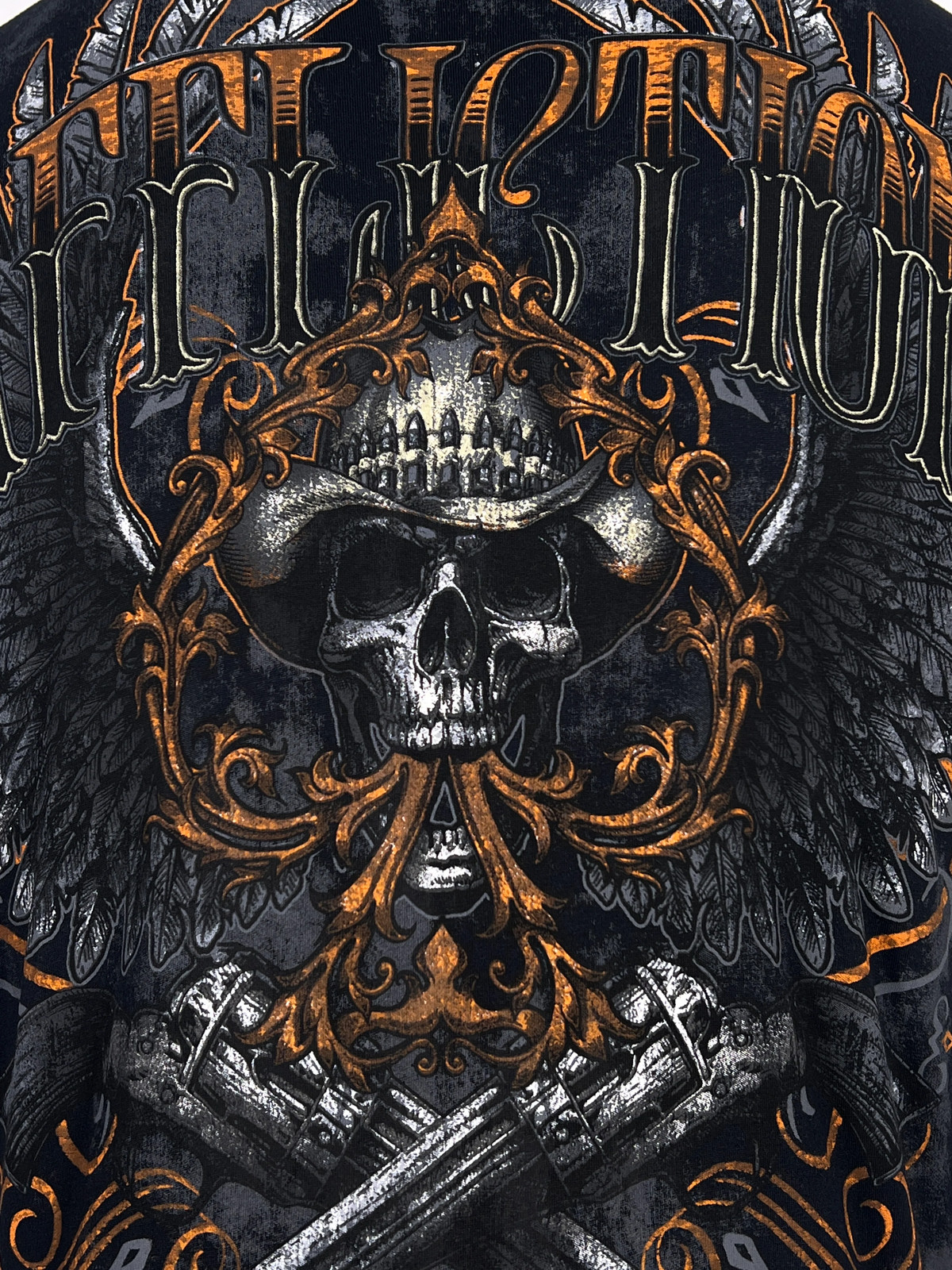 Affliction Men’s T-Shirt AC OUTBACK Skull Biker Black Tattoo S-5XL