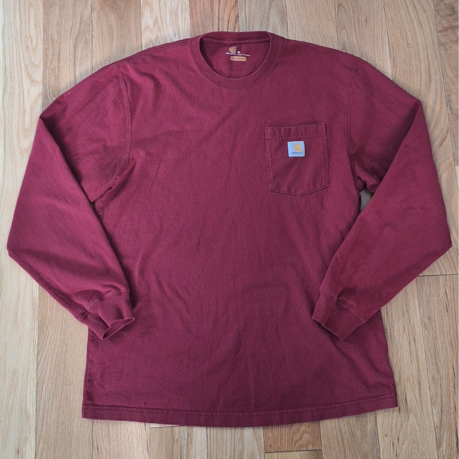 Carhartt Mens Long Sleeve Pocket T-Shirt Maroon Burgundy Original Fit Size M